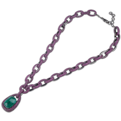 Emerald Green Stone Red Chain CZ Necklace