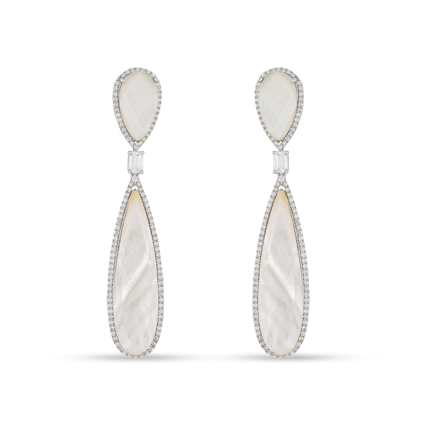 cubic zirconia and mother of pearl dangler earrings
