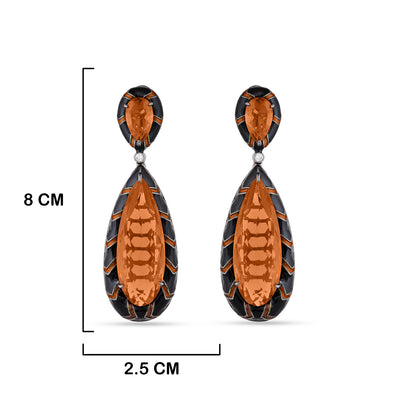 Orange Stone Black Earrings with Measurements in cm