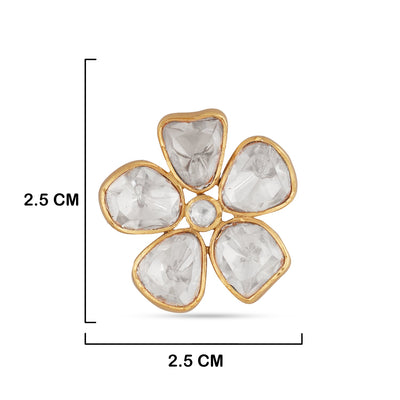 White Flower Shaped Kundan Ring with Measurements