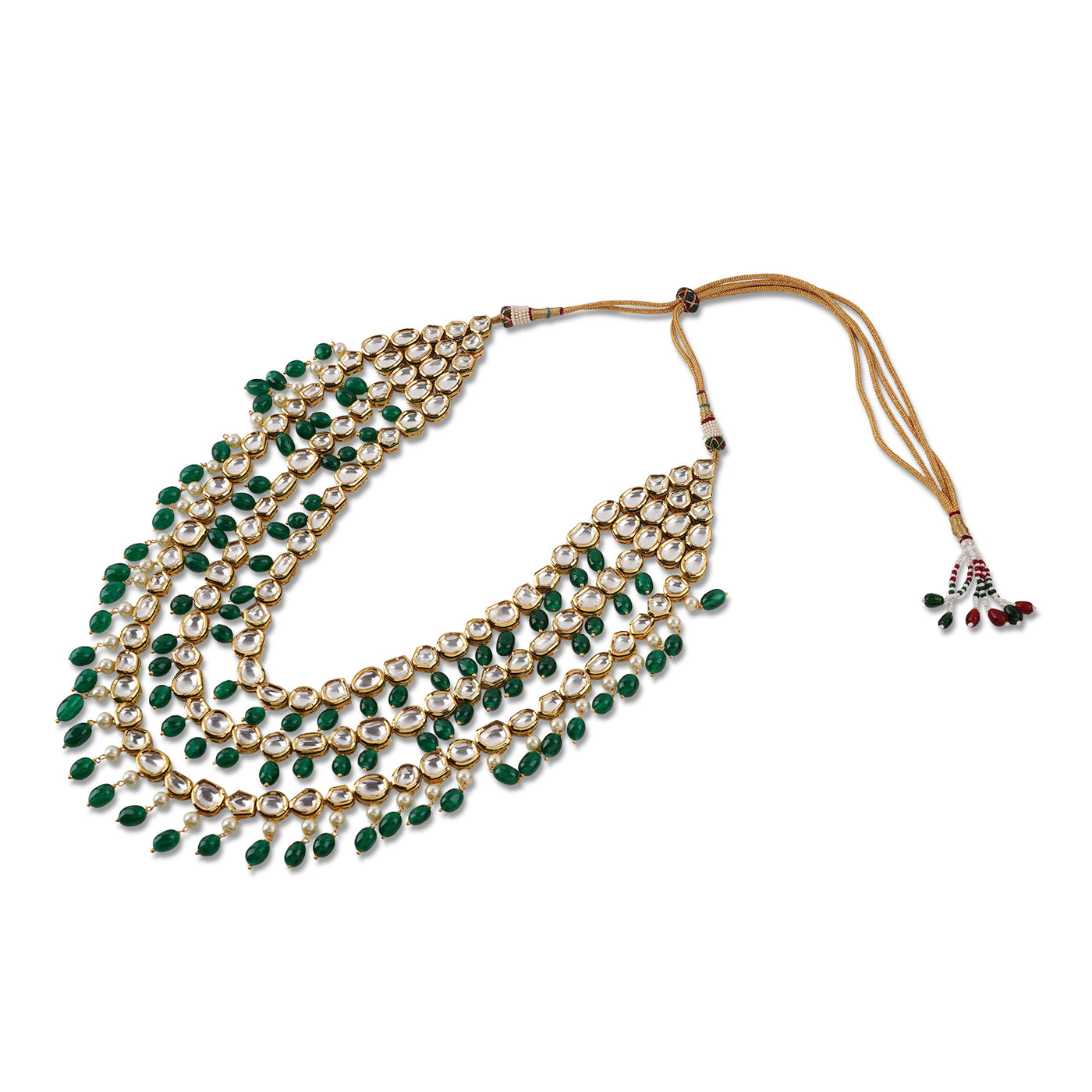 Green Bead Multi Strand Kundan Necklace