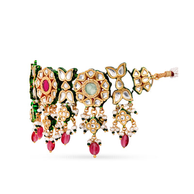 Green and Red Kundan Pearl Necklace 