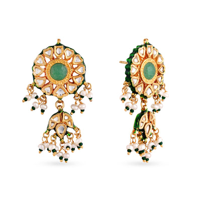Rose and Green Kundan Earrings