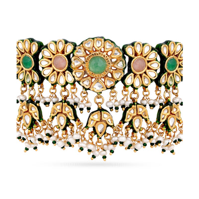 Rose and Green Kundan Necklace Front View
