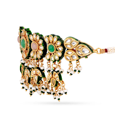 Rose and Green Kundan Necklace Side View
