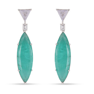 Green Oval Stone CZ Earrings