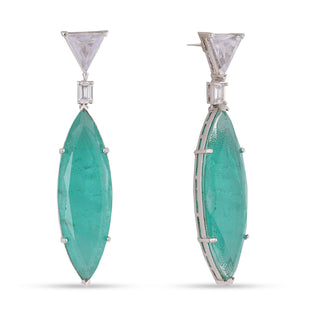 Green Oval Stone CZ Earrings