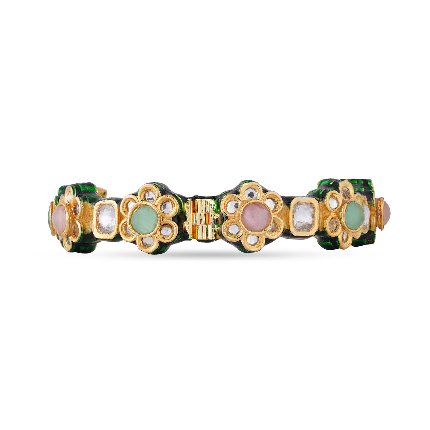  Floral Pink and Green Centred Bangle