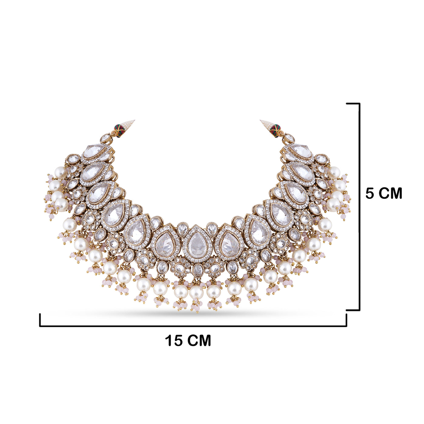 American Diamond and Pearl Drop Choker with measurements in cm. 15cm by 5cm.