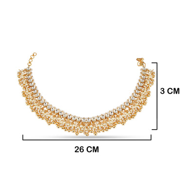 Gold Bead Kundan Anklets with measurements in cm. 26cm by 3cm.