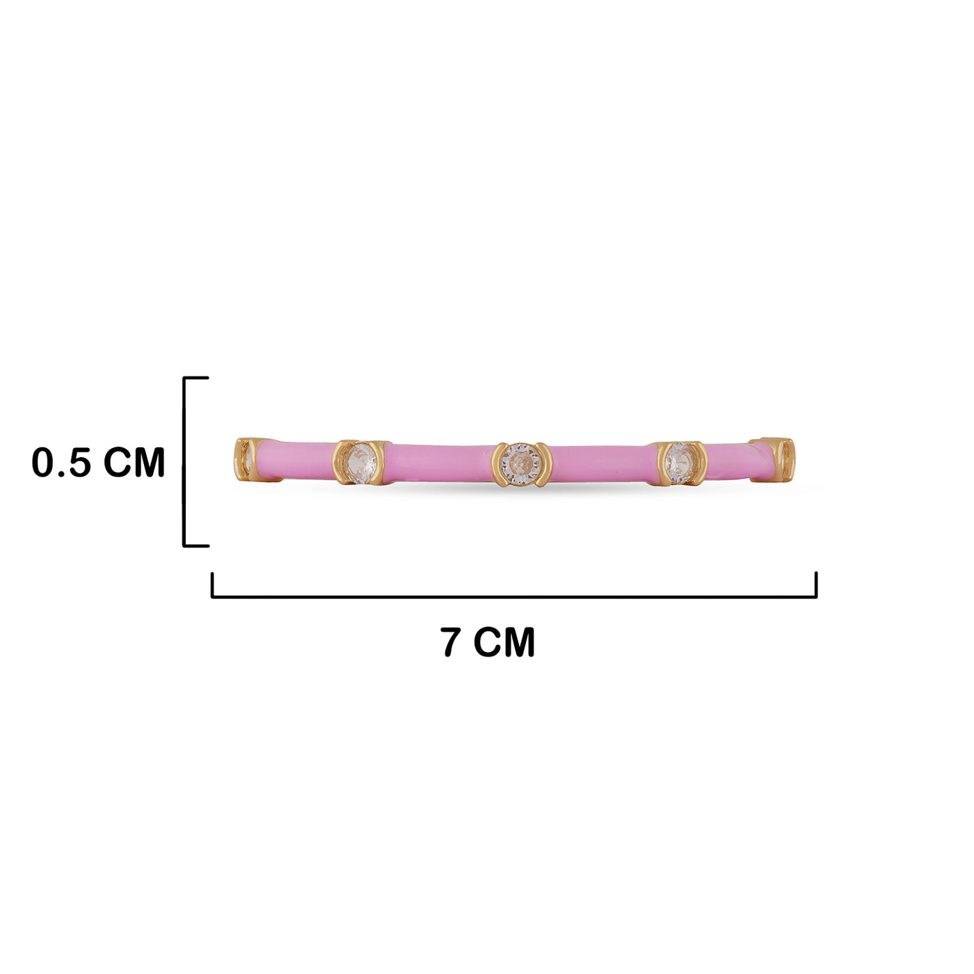Pink Kundan Bracelet with measurements in cm. 0.5cm by 7cm.