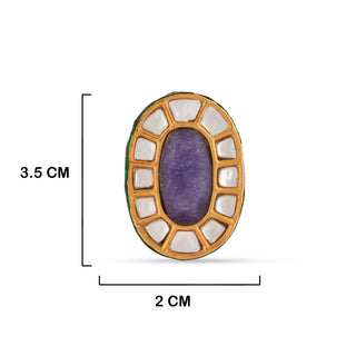  Purple Centred Kundan Ring with measurements in cm. 3.5cm by 2cm.