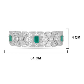 Cubic Zirconia Green Centred Choker with measurements in cm. 31cm by 4cm.