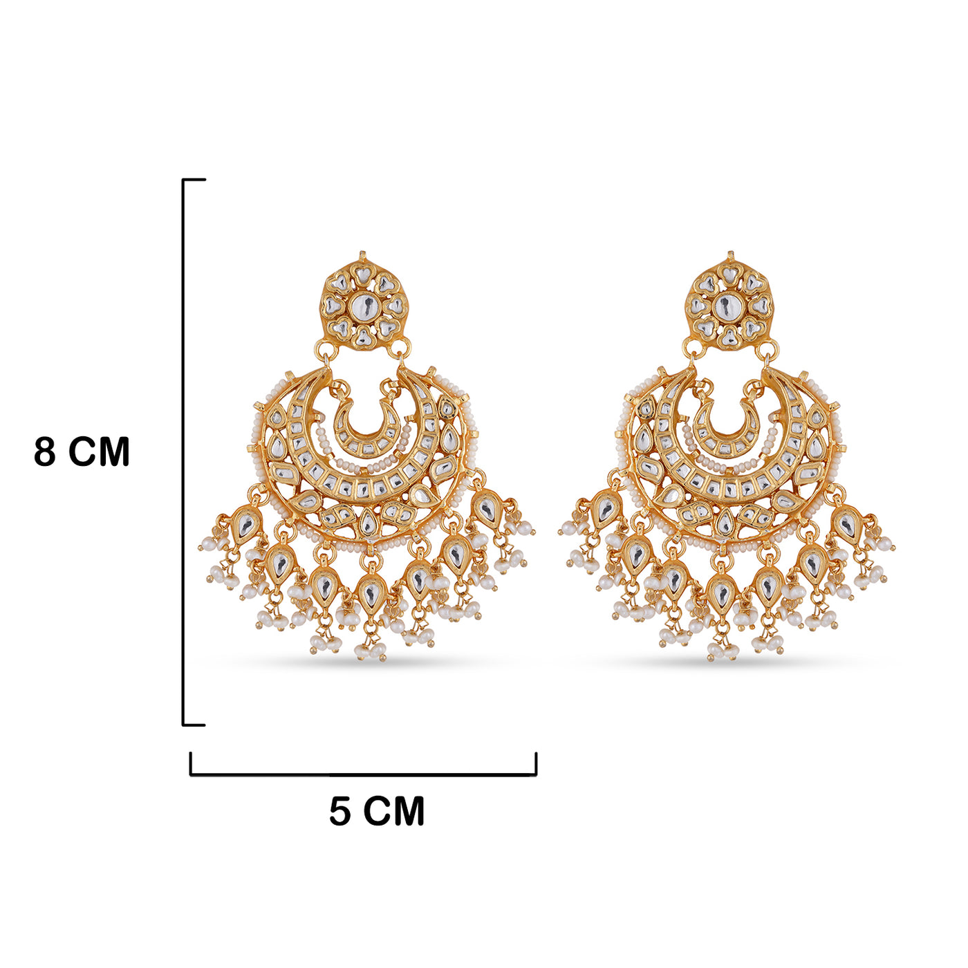Classic Kundan Chanbaali Earrings with measurements in cm.