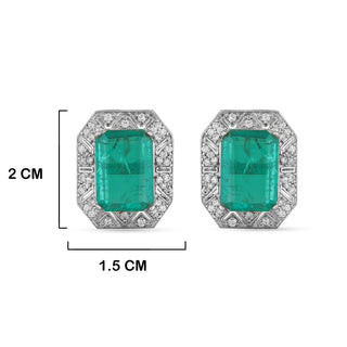 Cubic Zirconia Green Centred Earrings with measurements in cm. 2cm by 1.5cm.