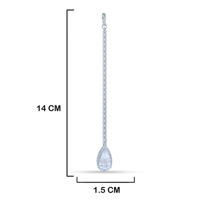  CZ Diamond Maang Tikka with measurements in cm. 14cm by 1.5cm.