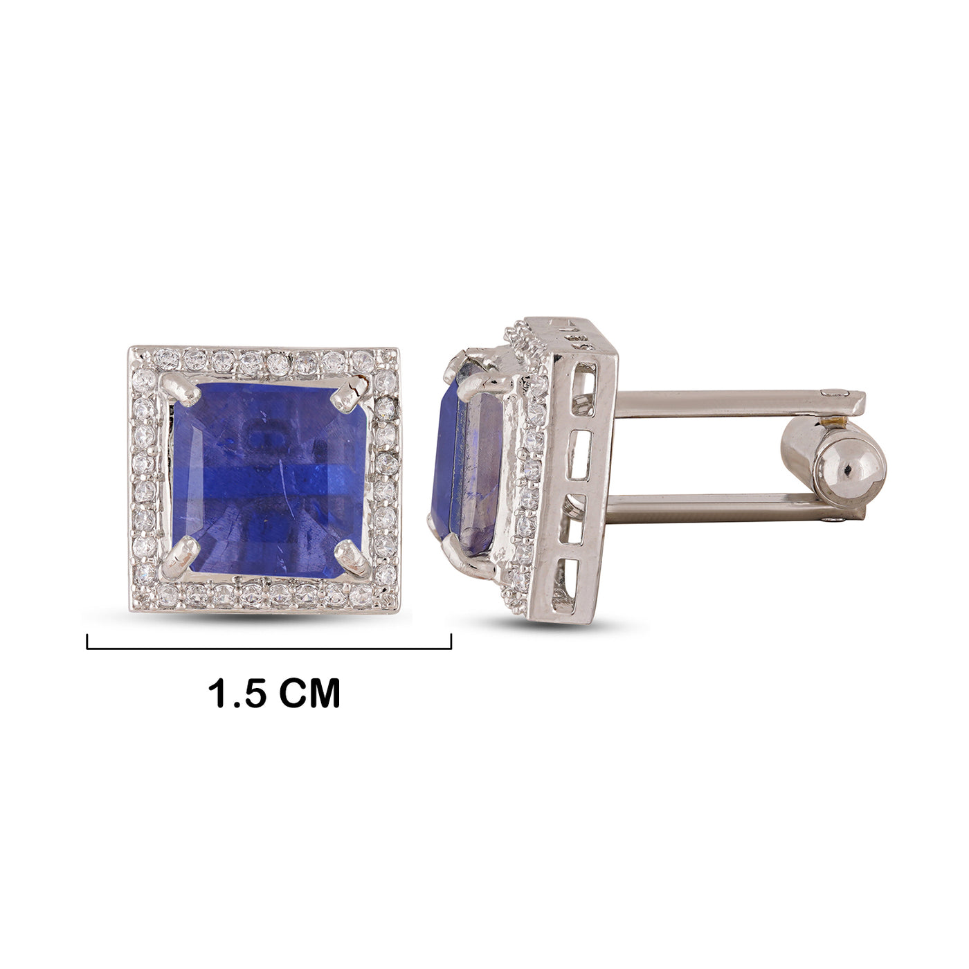Blue Stoned CZ Cufflinks with measurements in cm. 1.5cm.