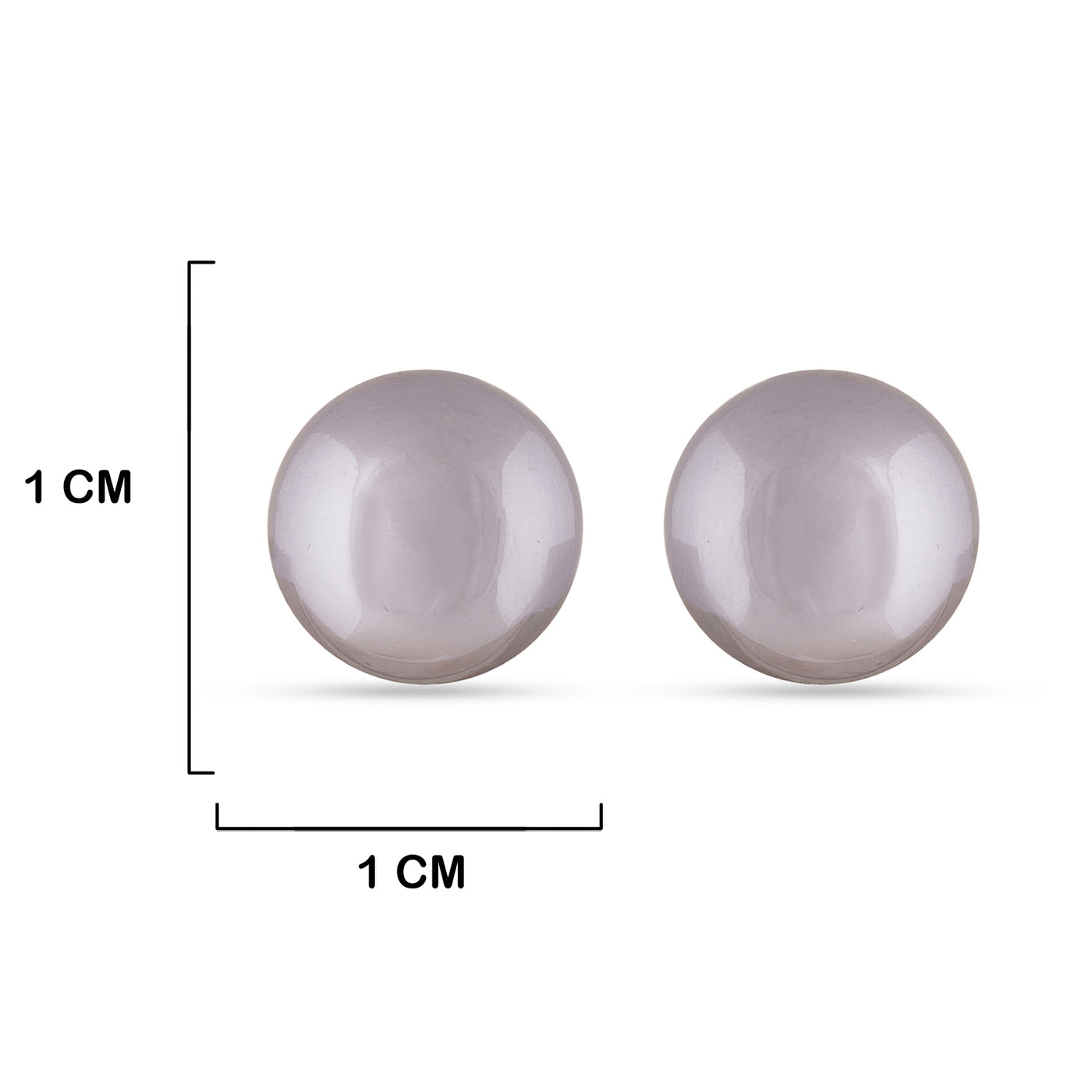 Pearl Stud Earrings with measurements in cm. 1cm by 1cm.