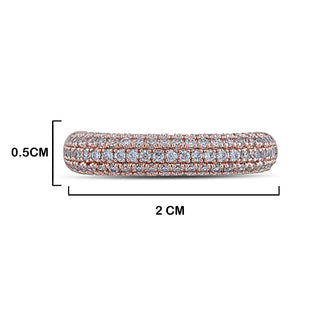 Rose Cold CZ Studded Ring with measurements in cm. 0.5cm by 2cm.