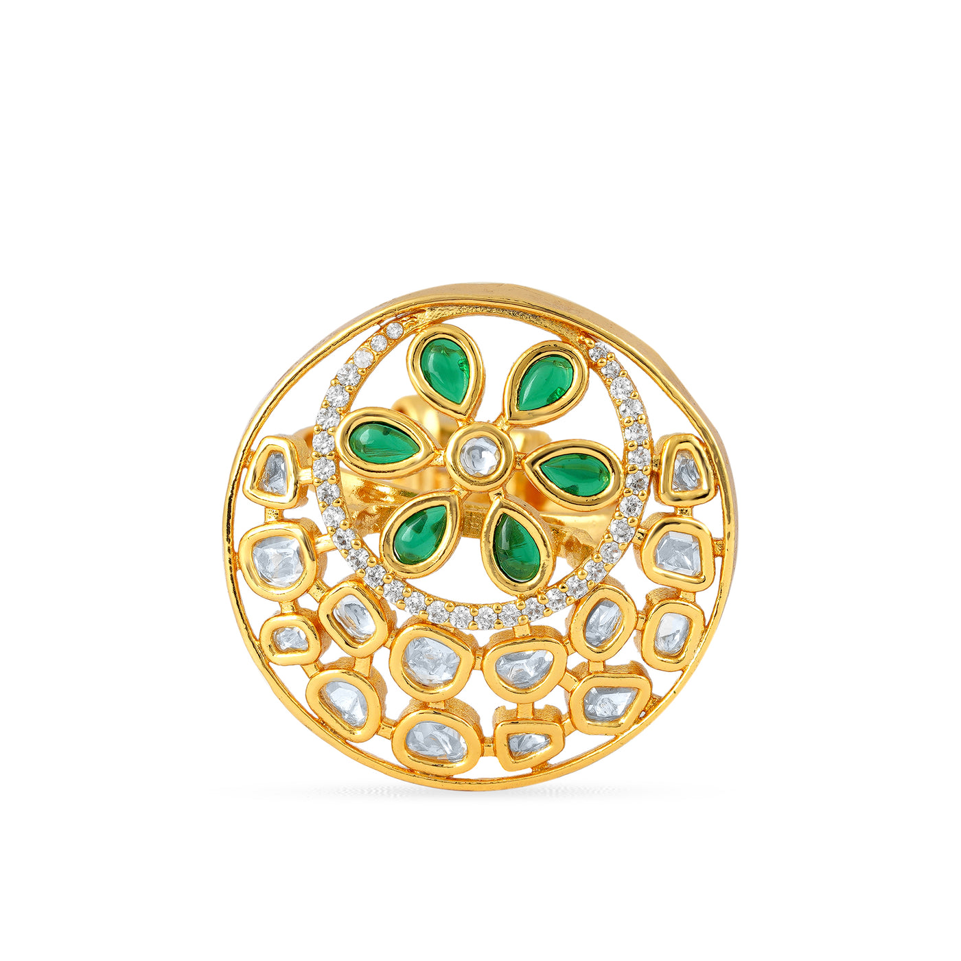 Gold plated kundan ring - green
