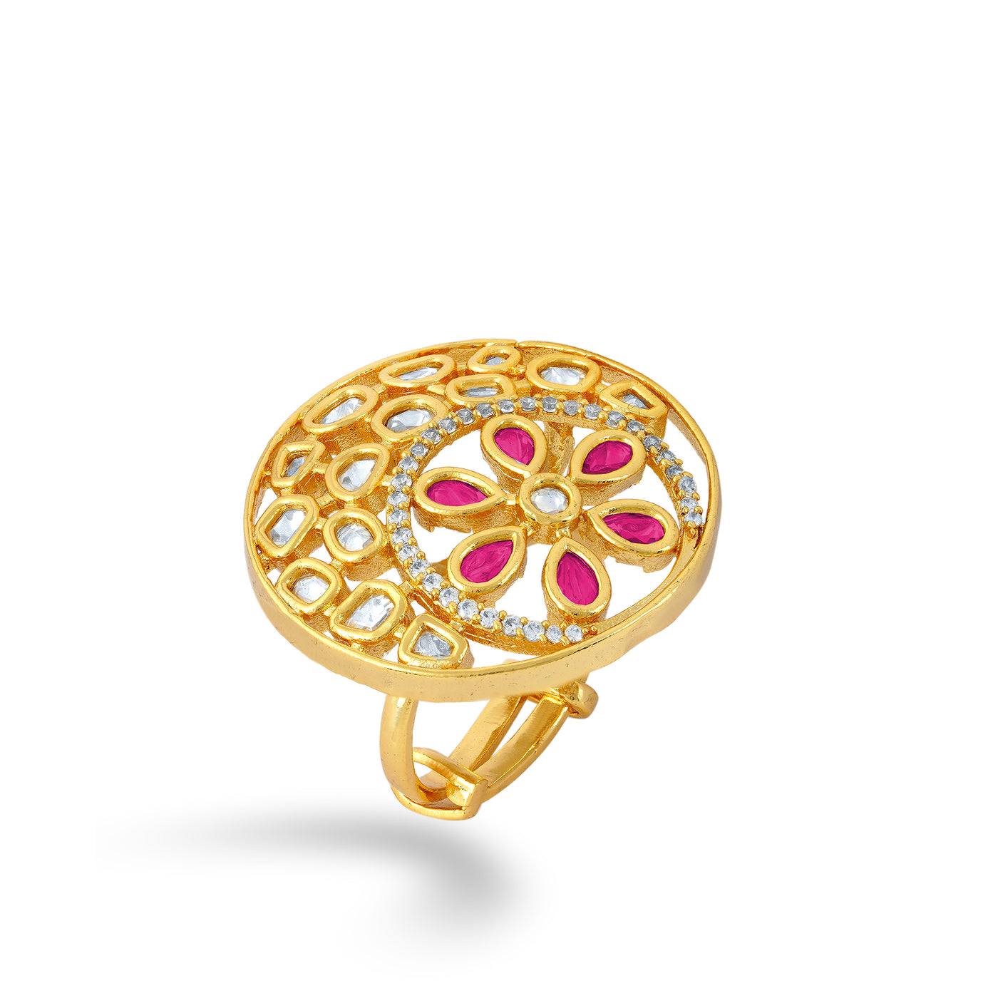 Gold plated kundan ring - red