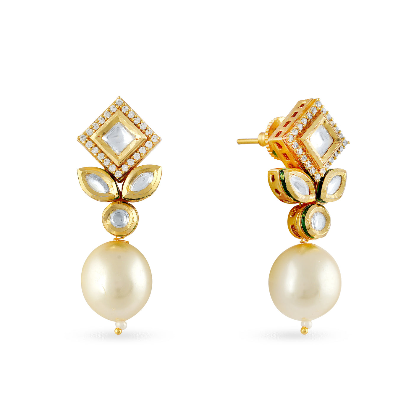 Diamond Pearl Drop Kundan Earrings