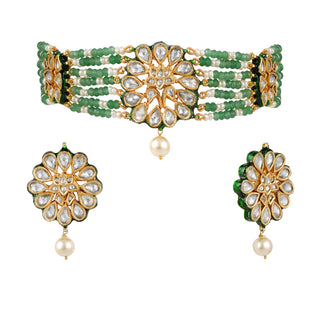 Zirconia Stone Green Kundan Choker Set