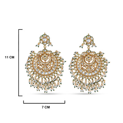 Chaandbali Meenakari Kundan Earrings with measurements in cm. 11cm by 7cm.