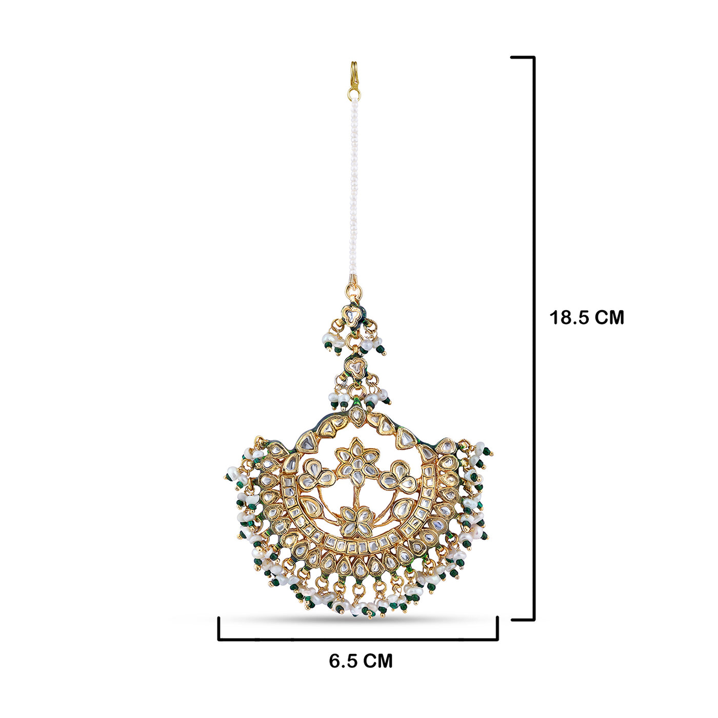 Multi Coloured Bead Maang Tikka with measurements in cm. 18.5 by 6.5cm.