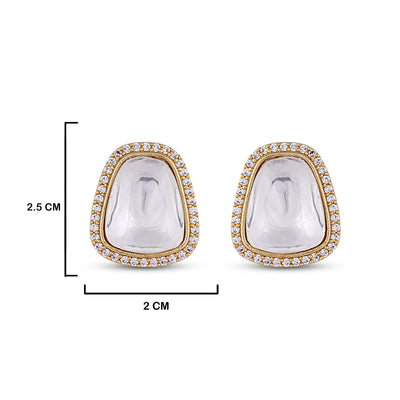 White Polki Kundan Earrings with measurements in cm. 2.5cm by 2cm.