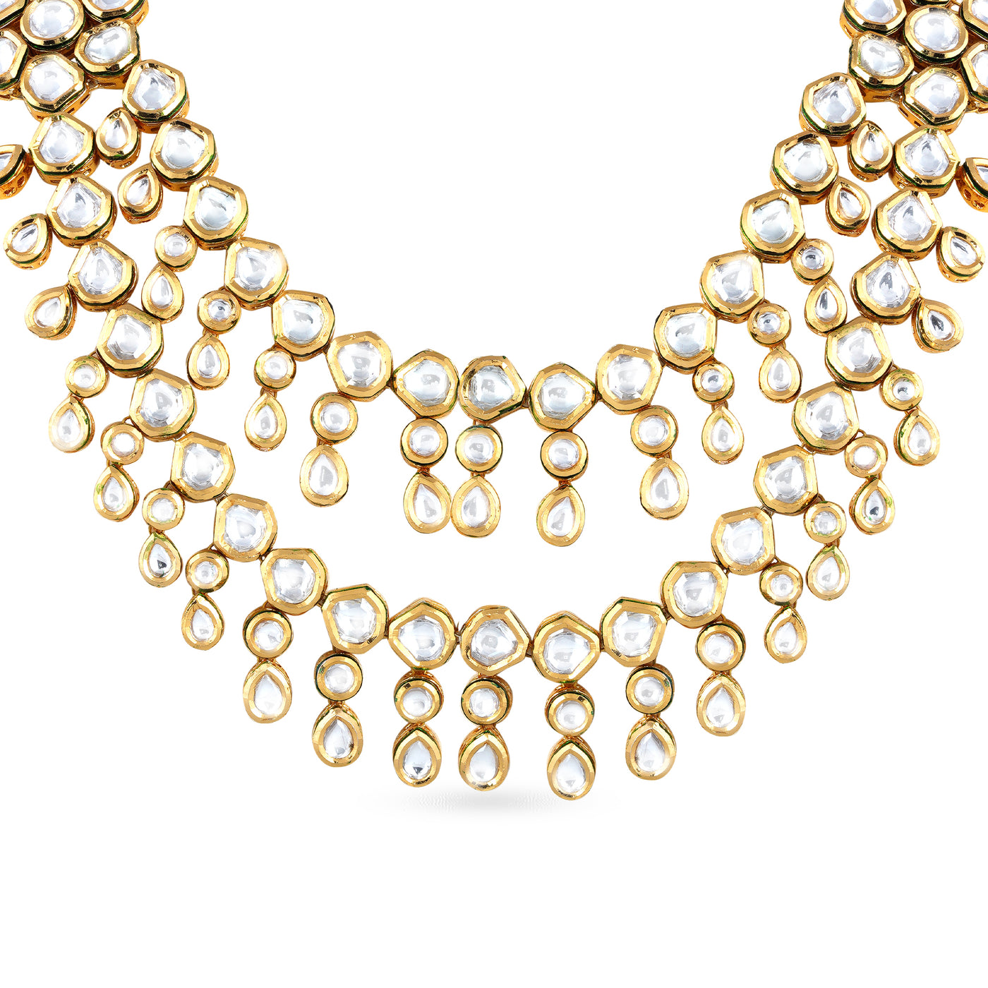 Gold plated kundan necklace set with matching earrings.