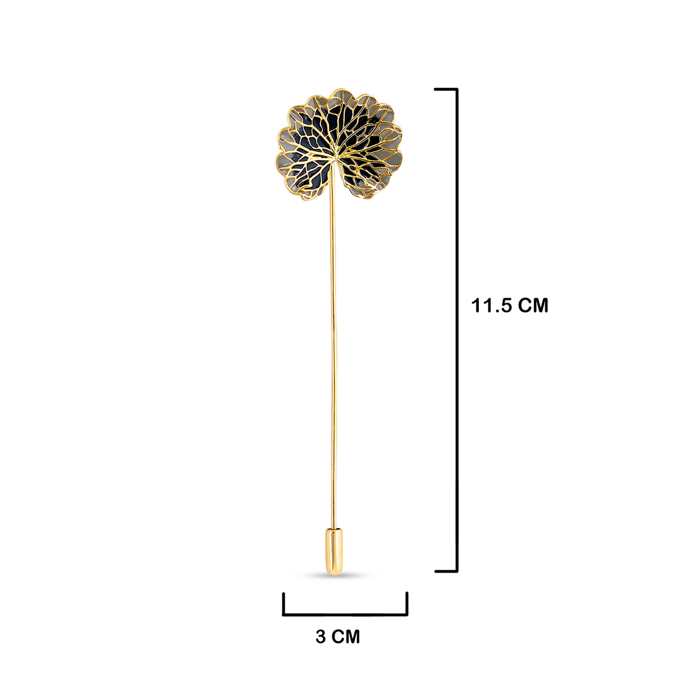 Kundan Leaf Brooch with measurements in cm. 11.5cm by 3cm.