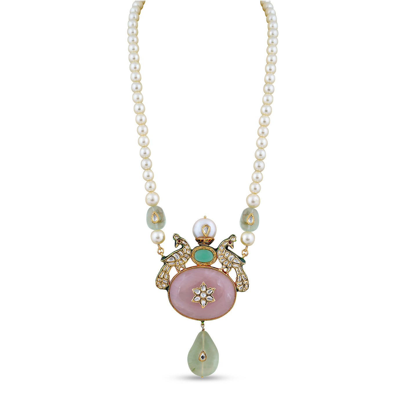 Pink Centred Pearl Chained Necklace