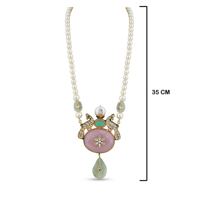 Pink Centred Pearl Chained Necklace with measurements in cm. 35cm in length.