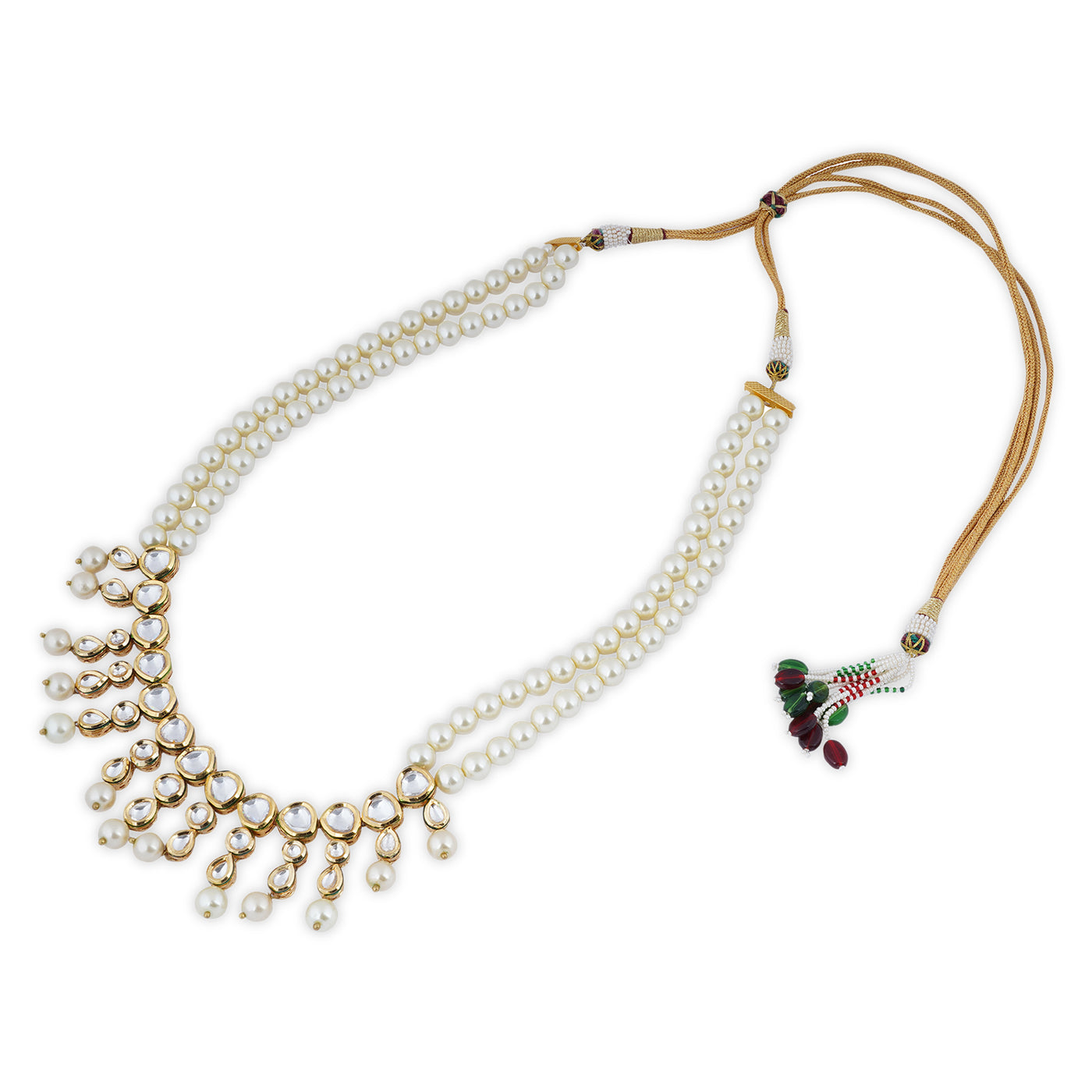 White Pearl Stranded Kundan Necklace. Full View.