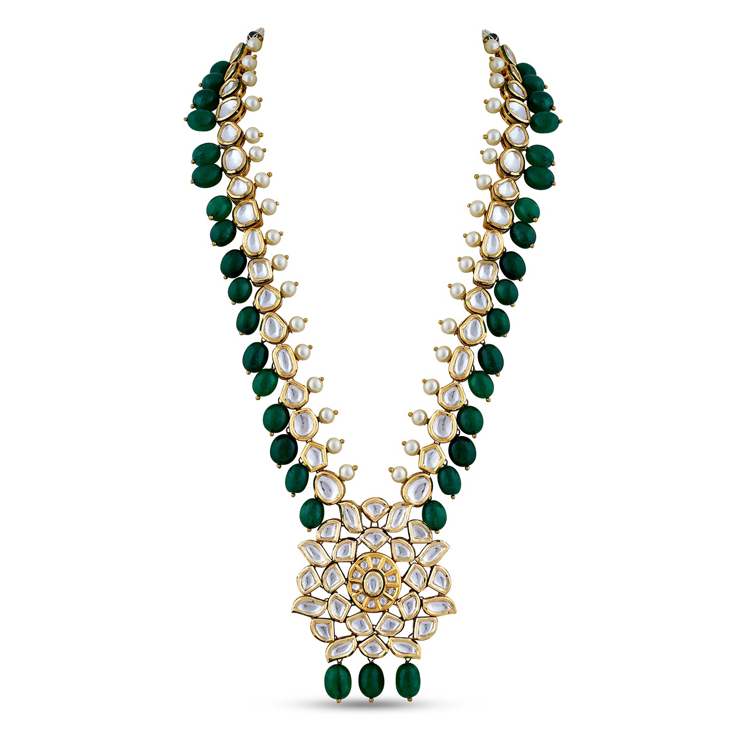 Qiana - Green Beaded Kundan Long Haar – Anayah Jewellery