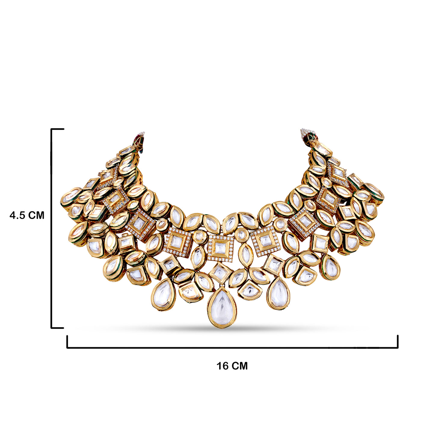  Classic Polki Studded Choker with measurements in cm. 4.5cm by 16cm.