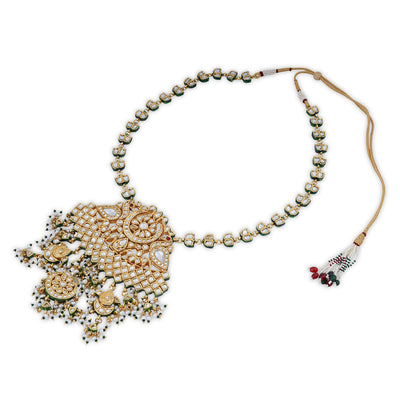 Kundan Green and White Bead Necklace. Full View.