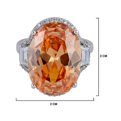 Tangerine Stone CZ Ring with measurements in cm. 2cm by 2cm.