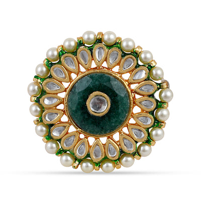 Green Centred Pearl Kundan Ring 