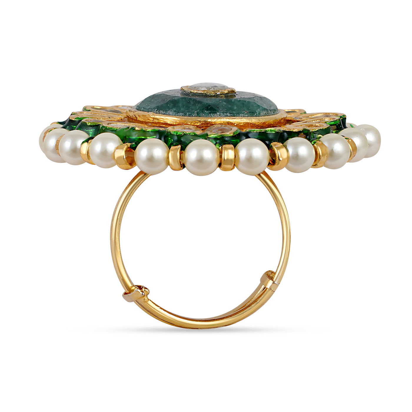 Green Centred Pearl Kundan Ring 