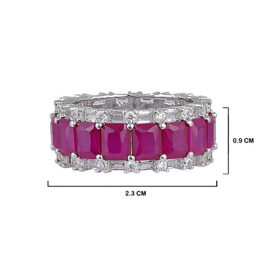 CZ Magenta Stone Ring with measurements in cm. 2.3cm by 0.9cm.