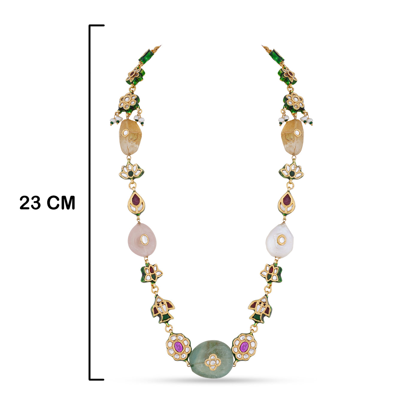 Multi Stone Kundan Long necklace with measurements in cm. 23cm.