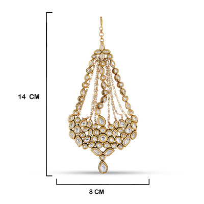 Polki Studded Jhumar with measurements in cm. 14cm by 8cm.