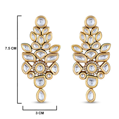 Classic Polki Studded Earrings with measurements in cm. 7.5cm by 3cm.
