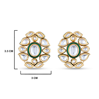 Polki Kundan Earrings with measurements in cm. 3.5cm by 3cm.