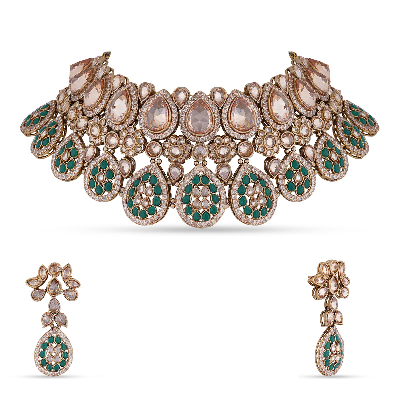Polki Emerald Green Necklace Set