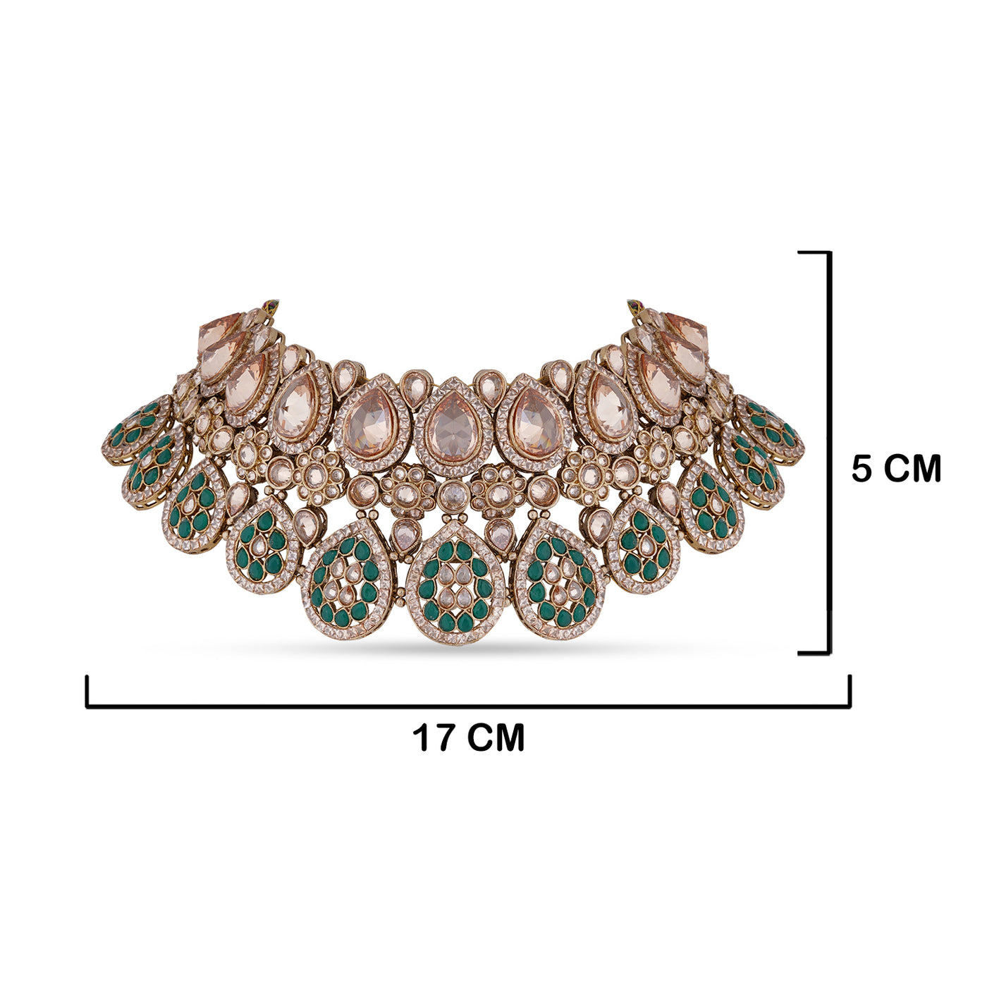 Polki Emerald Green Necklace with Measurements