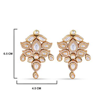 Classic Kundan Studded Earrings with measurments in cm. 6.5cm by 4.5cm.