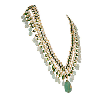 Kundan Studded Fluorite Stone Long Necklace 